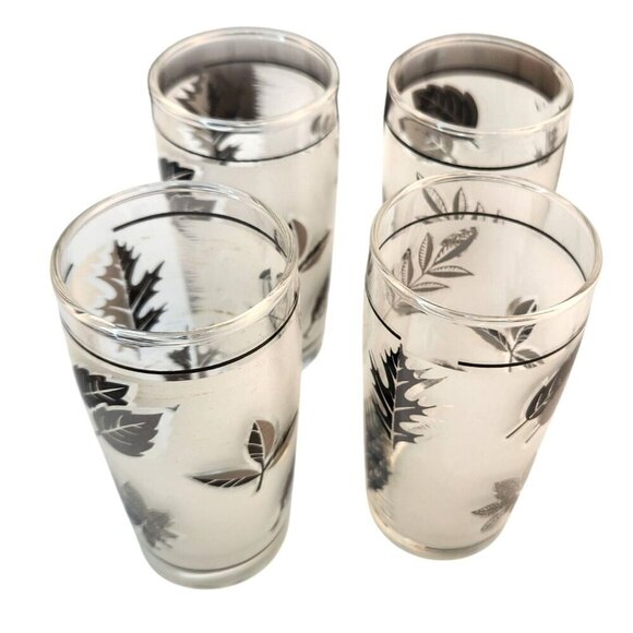 Set Of 4 Vintage Libbey Silver Foliage Juice Glasses 6 Oz Mid-Century Modern Des - Picture 5 of 9